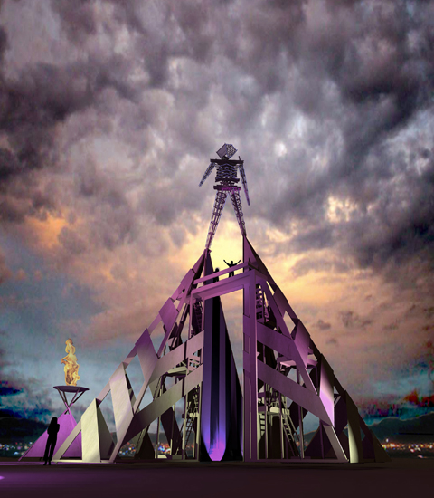 Rear view of Burning Man, Design by Rod Garrett, Rendering by Rod Garrett and Andrew Johnstone
