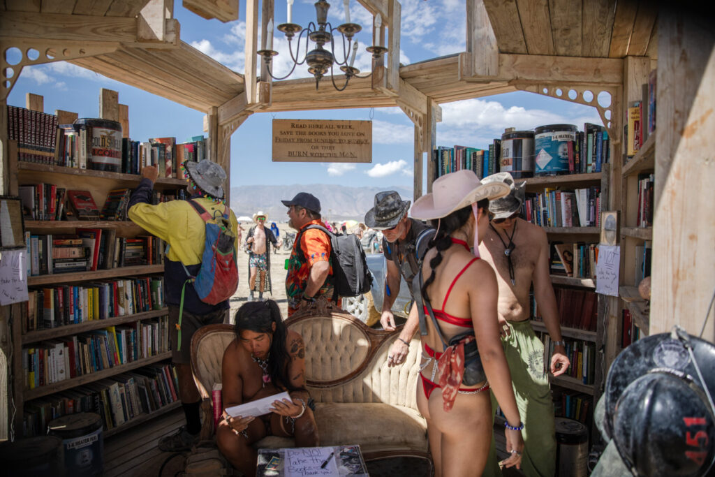 People in a library in Black Rock City