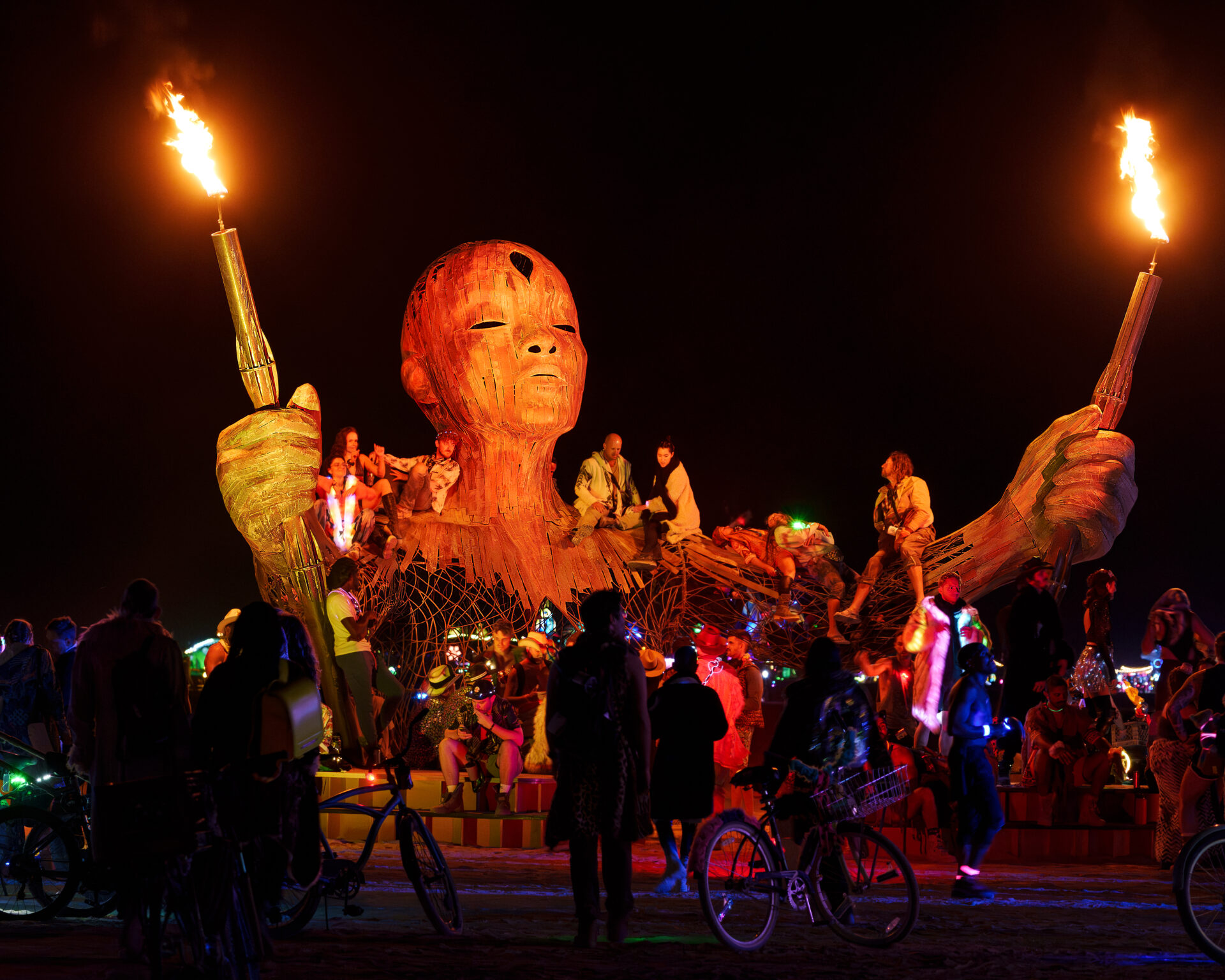 Arise art project with two fire poofers. 