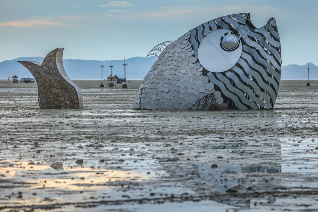 Atabey art structure in the shape of a large fish coming out of the playa.