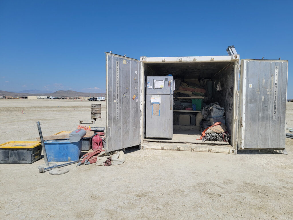 An empty shipping container at Black Rock City.