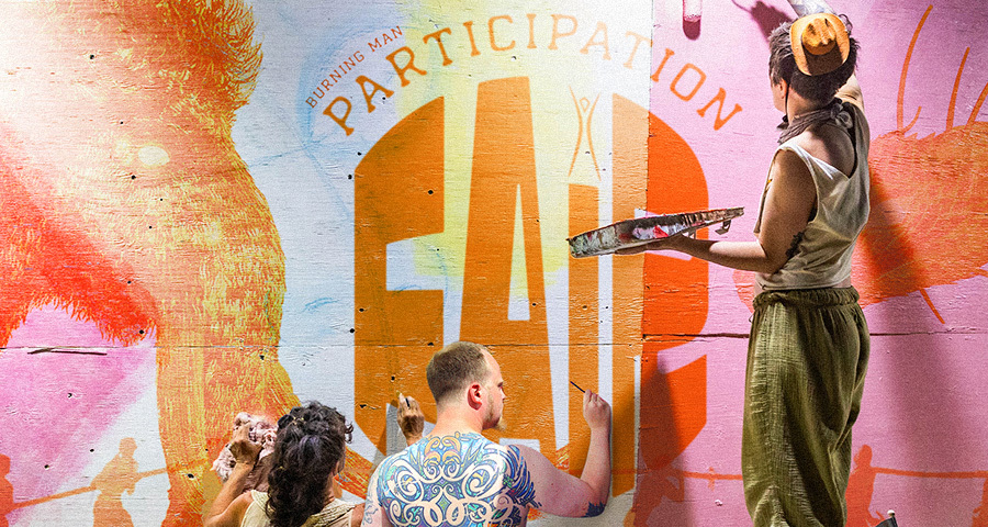 people painting a mural for the participation fair