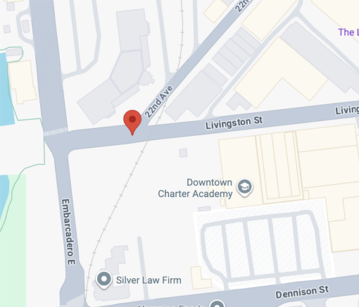 Map: Destination intersection of Livingston St. and 22nd Ave. Oakland, California