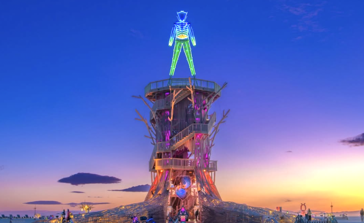 The effigy of "the man" at Burning Man 2026.